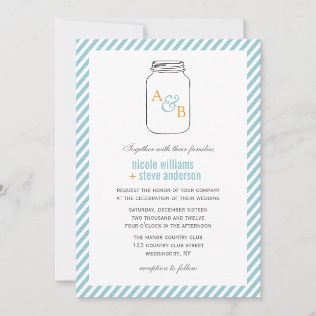 Vintage Mason Jar Monogram Wedding Invitations (Front)