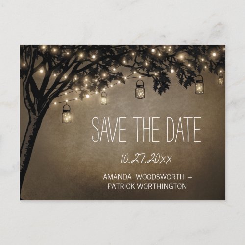 Vintage Mason Jar Oak Tree Save The Date Cards