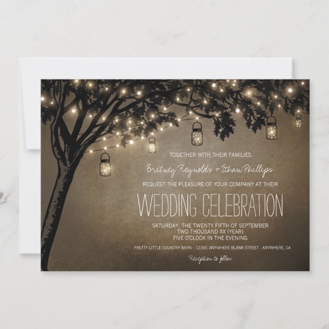 Vintage Mason Jar Oak Tree Wedding Invitations (Front)
