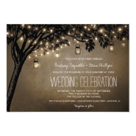 Vintage Mason Jar Oak Tree Wedding Invitations