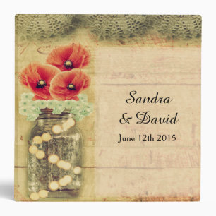 Vintage Mason Jar Poppy Wedding Photo Album Binder