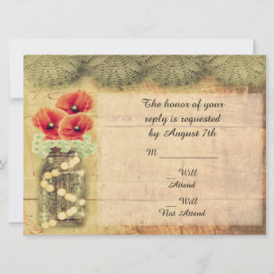 Vintage Mason Jar Poppy Wedding R.S.V.P. Invitation