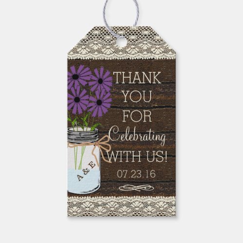 Vintage Mason Jar Purple   Rustic Country Wedding Gift Tags