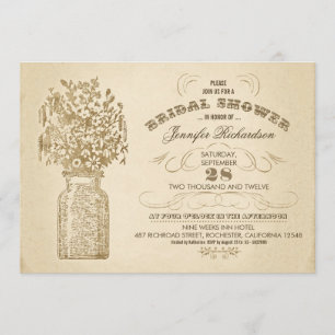 vintage mason jar typographic bridal shower invite