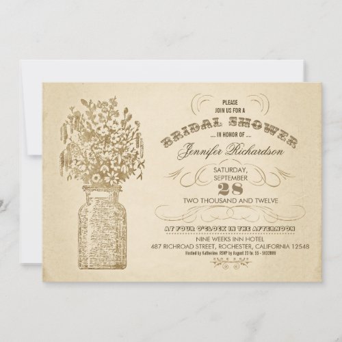 vintage mason jar typographic bridal shower invite
