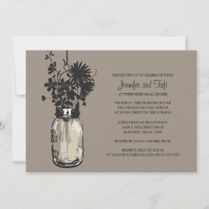 Vintage Mason Jar & Wild Flowers Rehearsal Dinner Invitation