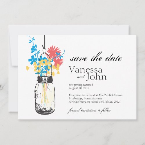 Vintage Mason Jar &amp; Wild Flowers Save the Date