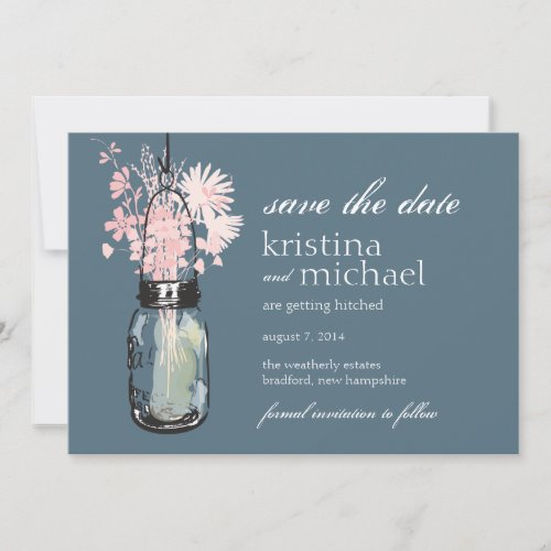 Vintage Mason Jar  Wild Flowers Save the Date