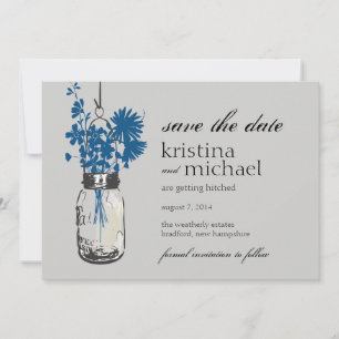 Vintage Mason Jar & Wild Flowers Save the Date