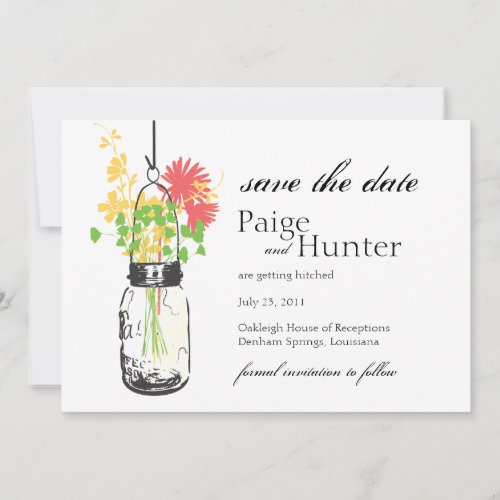 Vintage Mason Jar &amp; Wild Flowers Save the Date