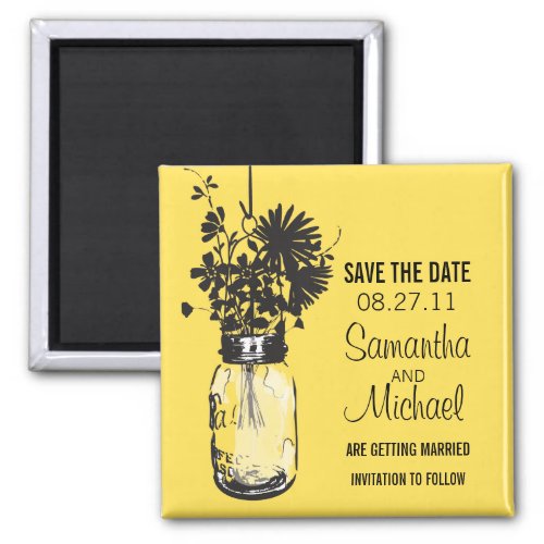 Vintage Mason Jar  Wild Flowers Save the Date Magnet