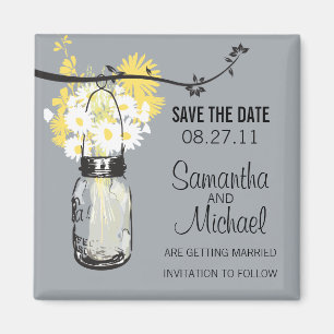 Vintage Mason Jar & Wild Flowers Save the Date Magnet
