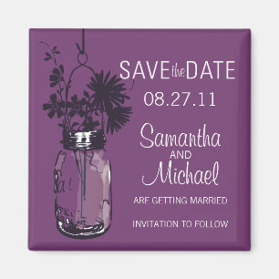 Vintage Mason Jar & Wild FlowersSave the Date Magnet