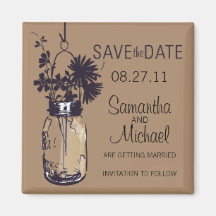 Vintage Mason Jar & Wild FlowersSave the Date Magnet