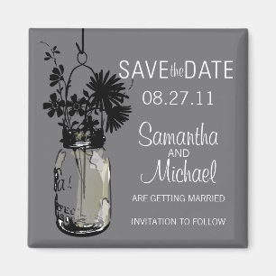 Vintage Mason Jar & Wild FlowersSave the Date Magnet