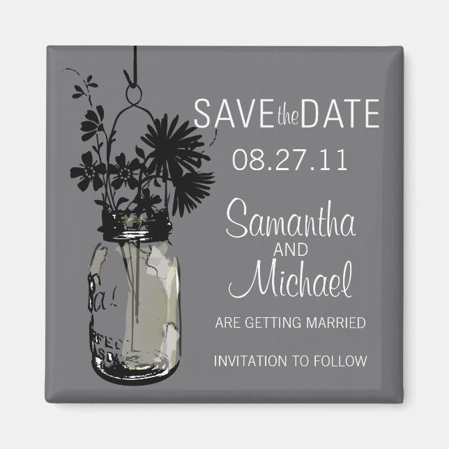 Vintage Mason Jar & Wild FlowersSave the Date Magnet (Front)