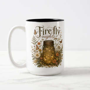Vintage Mason Jar with Glowing Fireflies Two-Tone Coffee Mug
