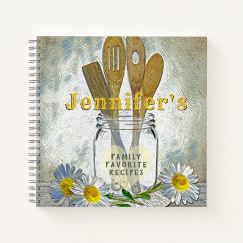 Vintage Mason Jar with Heart and Daisies Cookboo Notebook