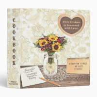 Vintage Mason Jar with Heart and Daisies Cookbook  3 Ring Binder