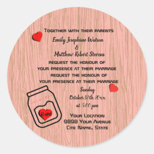 Vintage mason jar wood grain theme wedding  classic round sticker