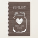 Vintage mason jar wood panel background wedding planner<br><div class="desc">Vintage mason jar and brown wood panel background wedding planner. Personalized weekly / monthly agenda book spiral planner. Make your own elegant cover design with names of bride and groom plus date of marriage. Classy bridal shower gift idea for future bride or couple to help plan her wedding. Great for...</div>