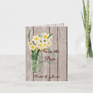 vintage Masons Jar and Daffodil Save the Date Card