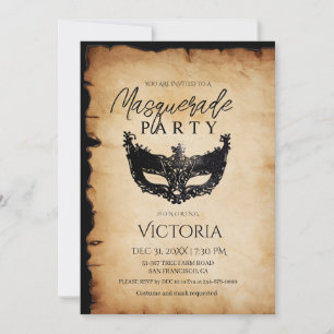 Vintage Masquerade Party Birthday Invitation