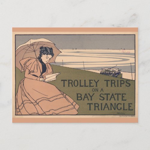 Vintage Massachusetts Bay State Trolley Travel Postcard