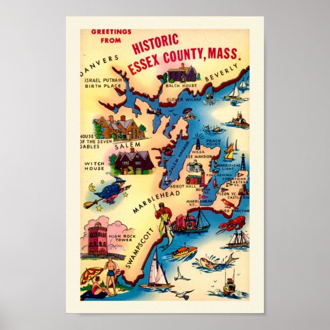 Vintage Massachusetts Coast Map Poster (Front)