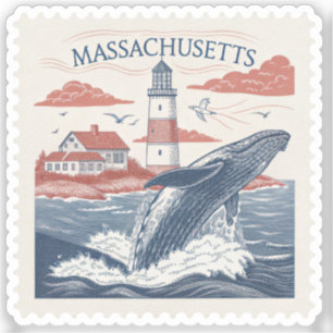 Vintage Massachusetts Humpback Whale Stamp Sticker