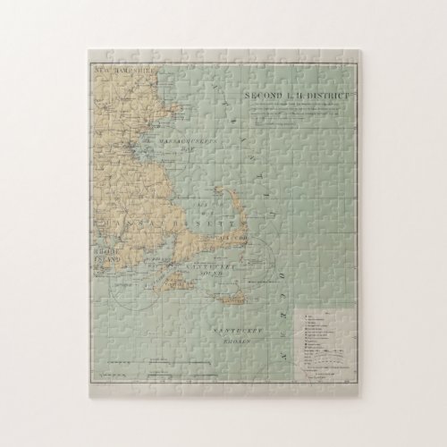 Vintage Massachusetts Lighthouse Map 1898 Jigsaw Puzzle