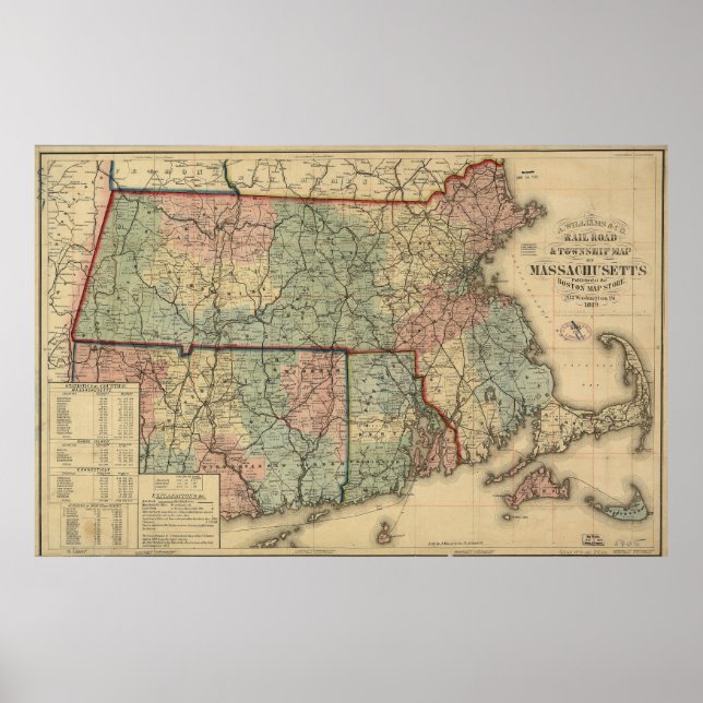Vintage Massachusetts Railroad Map (1879) Poster (Front)