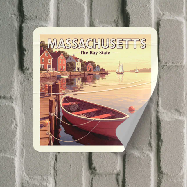 Vintage Massachusetts Square Sticker | Zazzle