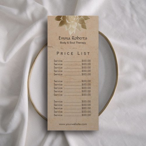Vintage Massage Therapy Gold Lotus Price List Rack Card