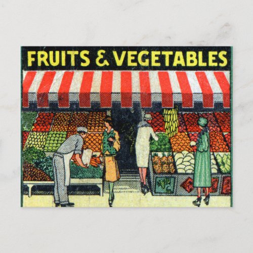 Vintage Matchbook Fruits  Vegetables Postcard