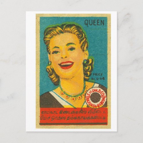 Vintage Matchboxes India Queen Brand Matches Postcard