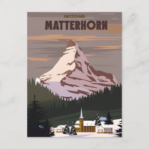 Vintage Matterhorn Switzerland Travel watercolor Postcard