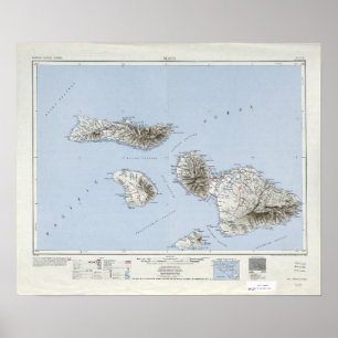 Vintage Maui Hawaii Topographical Map Poster