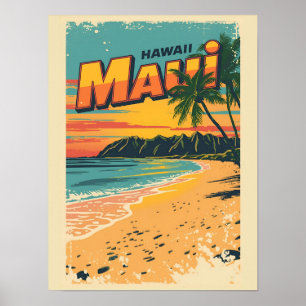 Vintage Maui hawaii tropical beach souvenirs gifts Poster