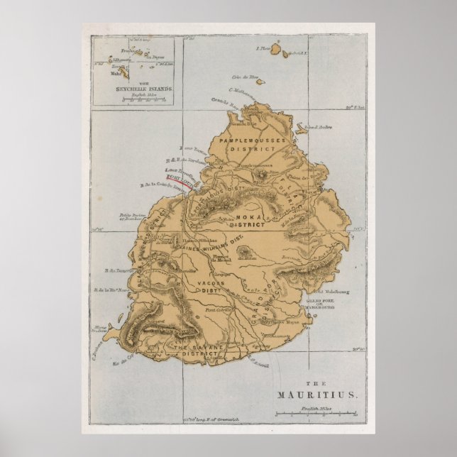Vintage Mauritius Map (1862) Poster (Front)