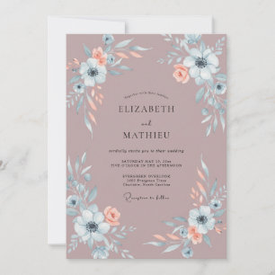 Vintage Mauve Apricot Petal Wedding Invitation
