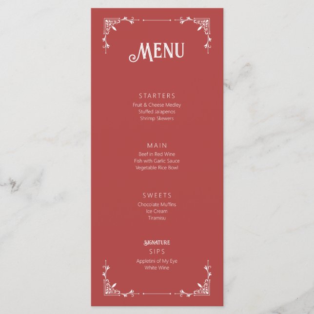 Vintage Mauve Birthday Menu Flat Card  (Front)
