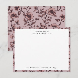 Vintage Mauve Botanical Floral From The Desk Of Note Card