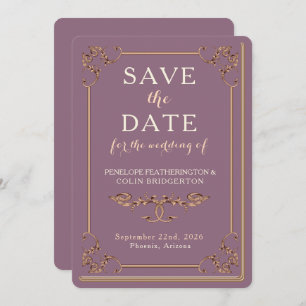 Vintage Mauve Decorative Border Library Book Save The Date