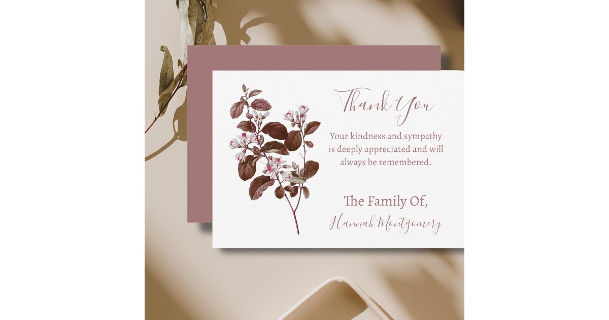Vintage Mauve Floral Sympathy Thank You Cards | Zazzle