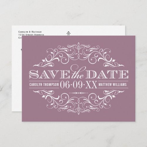 Vintage Mauve Flourish Wedding Save the Date Announcement Postcard