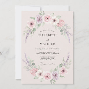 Vintage Mauve Lilac Peony Wedding Invitation