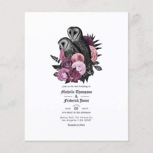 Vintage Mauve Owls Gothic Wedding Invitation Flyer