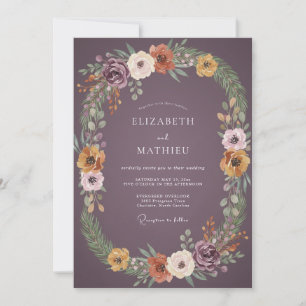Vintage Mauve Terracotta Wreath Wedding Invitation
