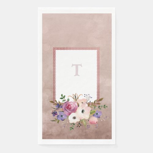 Vintage Mauve Watercolor Floral Initial  Paper Guest Towels